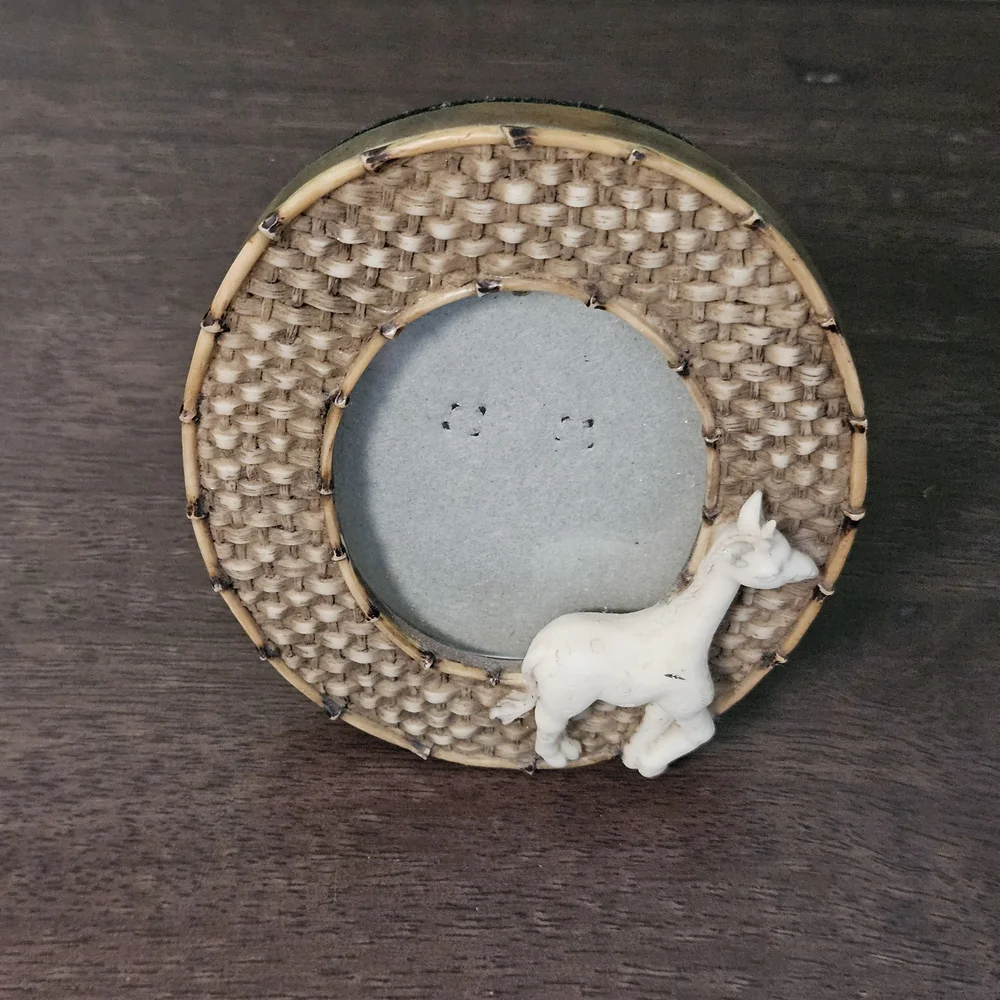 Vintage African Empire Woven‎ Giraffe Oval Picture Frame - 2x3